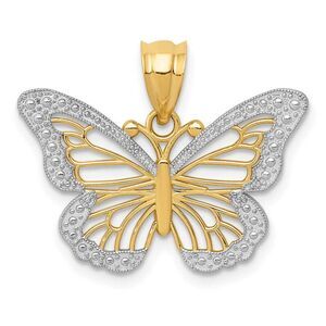14k Yellow Gold & White Rhodium Fancy Butterfly Pendant, 23mm